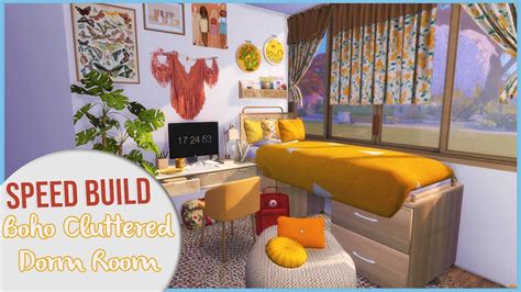 The Sims 4 Speed Build Boho Cluttered Dorm Room Cc Links Youtube