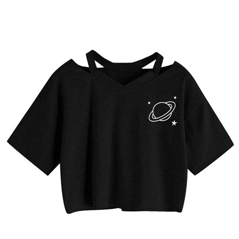 Buy Women Teen Girl Crop Tops Cute Saturn Star Print Short Sleeve Fashion T Shirt Blouse Online