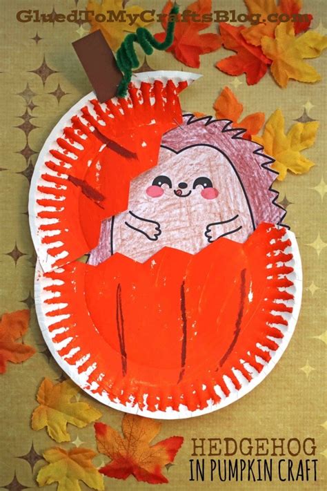 Paper Plate Hedgehog In Pumpkin Kid Craft Glued To My Crafts