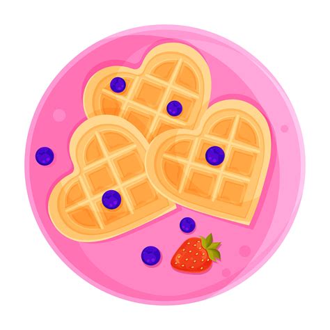 Vector Illustration Romantic Breakfast Viennese Heart Shaped Waffles