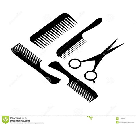 A Hair Scissors And Four Combs Stock Vector Illustration Of