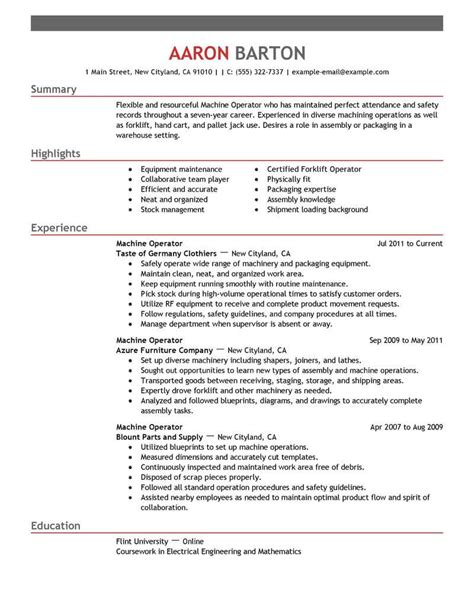Baking, aligning, inspecting, etching, and cleaning the wafers. Best Machine Operator Resume Example From Professional ...