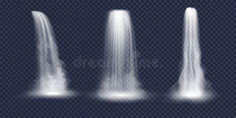 Waterfall Cascade Set Realistic Nature Water Fall With Fog Falling