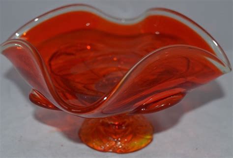 Vintage Viking Glass Amberina Flower Footed Dish Viking Glass Glass Orange Color