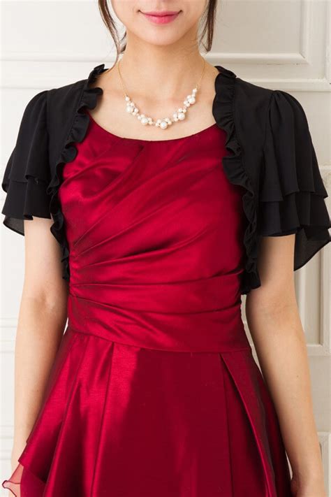 フリル付き黒シフォンボレロ preference cx 1340 結婚式パーティーのレンタルドレスはリリアージュ