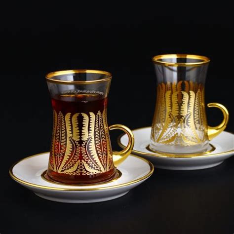 Pcs Pasabahce Agra Turquoise Turkish Tea Set For Six Person