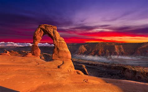 Hd Wallpaper Sunset Red Clouds Delicate Arch Arches National Park Utah