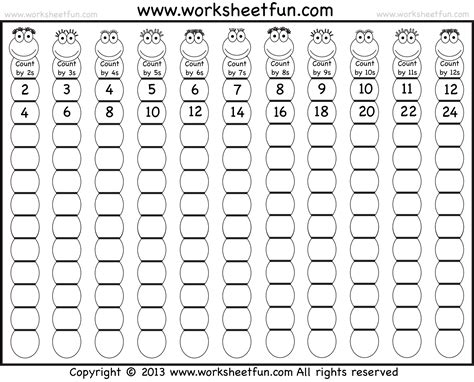 Each time you download a worksheet it will have unique questions and come with its own answer key. Skip Counting by 2, 3, 4, 5, 6, 7, 8, 9, 10, 11 and 12 ...