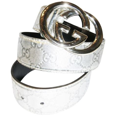 Gucci Metallic Silver Guccissima Leather Belt Gg Buckle From A