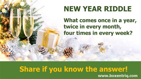 The answer in these riddles is new year. Casual puzzle: New year riddle | Boxentriq