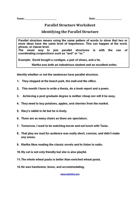 Parallel Structure Practice Worksheet