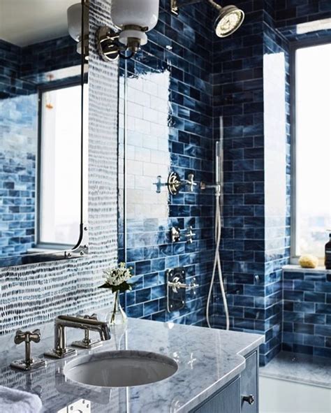 Shades Of Dark Blue Tiles In Design Bathroom In 2020 House Design