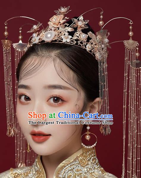 Chinese Ancient Bride Tassel Phoenix Coronet Hairpins Traditional Wedding Xiu He Hair