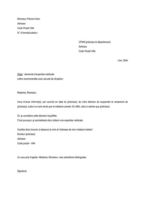 Lettre De Demande Dexpertise Medicale A La Cpam Exemple De Lettre My