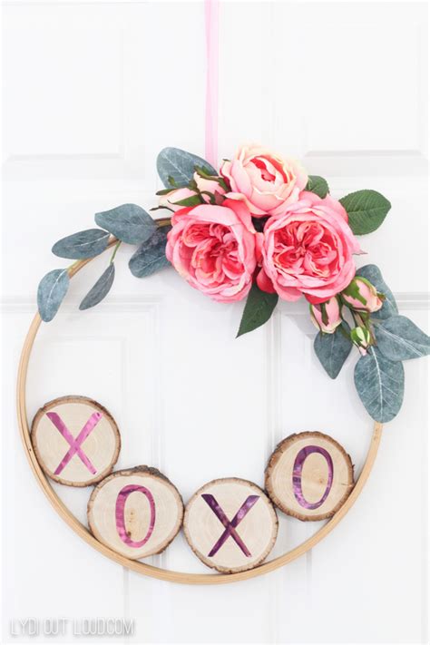 Diy Valentines Day Hoop Wreath With Wood Slices Lydi Out Loud