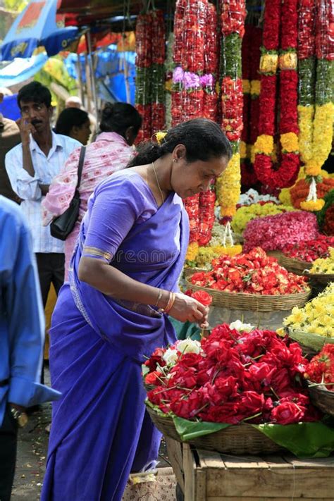 Woman On Flower Fruit And Vegetable Market Bangalore Editorial