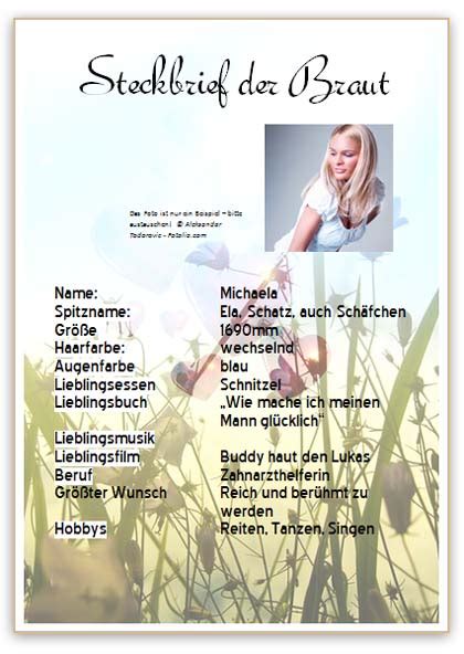 Vorlage fur einen berufe steckbrief unterrichtsmaterial. Steckbrief der Braut Vorlage zum Ausdrucken