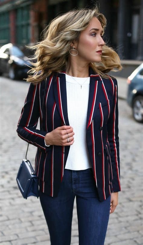 Striped Blazer Outfit Photos Cantik