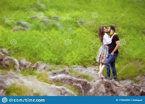 Beautiful Young Couple Man And Woman Are In Nature Stock Photo Image