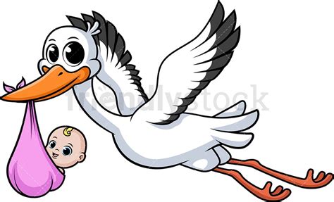 Stork Carrying Baby Girl Cartoon Vector Clipart FriendlyStock