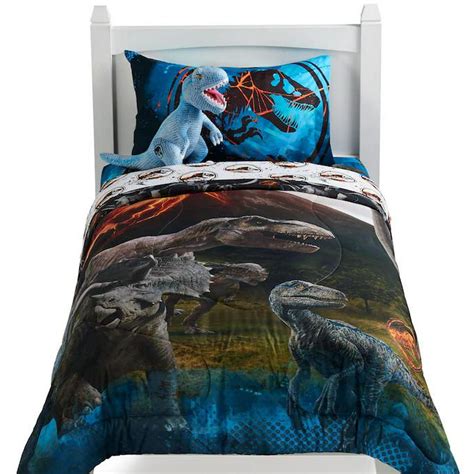 Jurassic World Blue Dinosaur Boys Reversible Full Comforter And Sheet Set