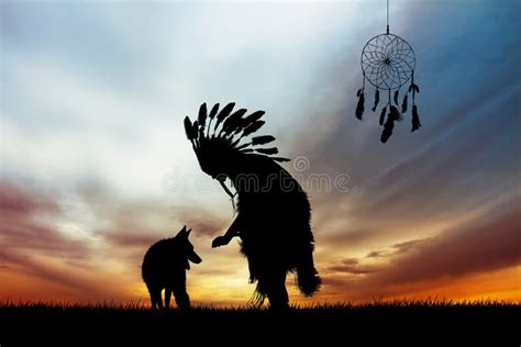 Native American Indian At Sunset Stock Illustration Illustration Of