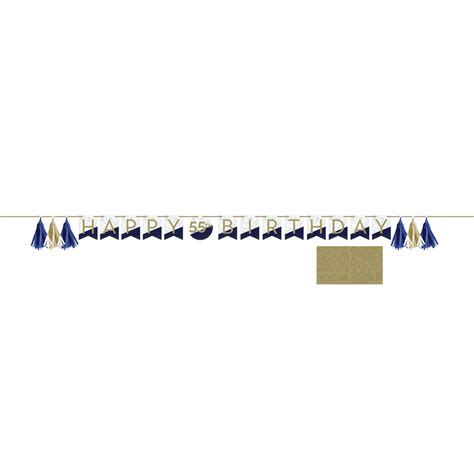 navy and gold birthday banner banner with tassels and stickers 101 l x 8 h