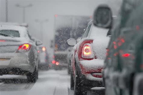 Traffic Jam Caused By Heavy Snowfall Stock Image Image Of Cold Cars