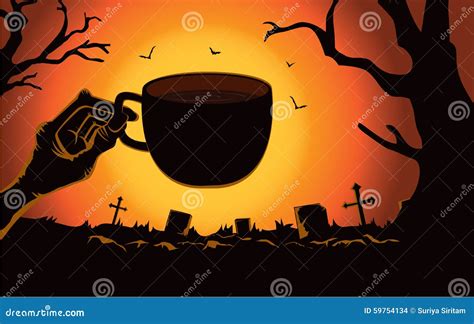 Zombie Hand Holding Coffee Cup At The Cemetery Stock Vector