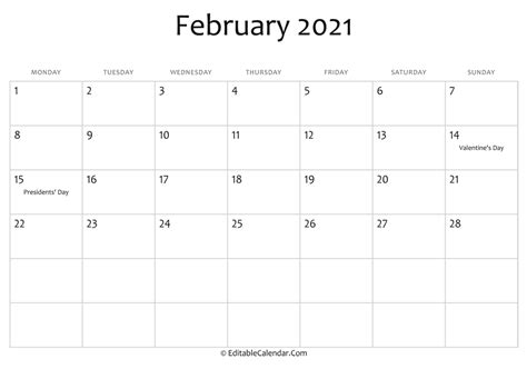 February 2021 Printable Calendar With Holidays