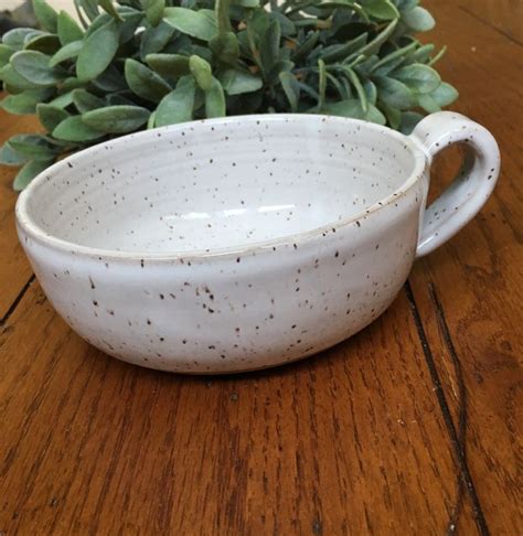 Speckled White Stoneware Soup Mugs Handmade Pottery Wheel Etsy