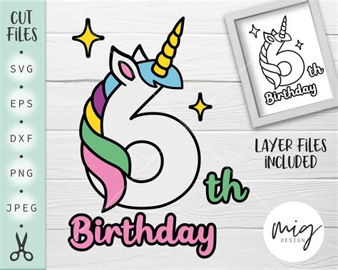 6th Birthday Unicorn Svg Unicorn Birthday Svg Six Unicorn Etsy