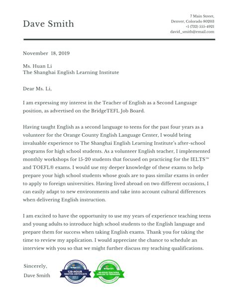 How To Write A Tefl Cover Letter With Sample Bridgeuniverse