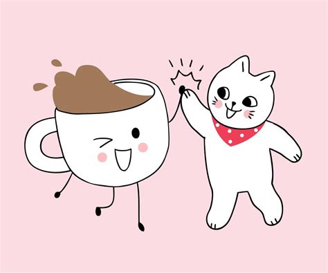 Cartoon Cute Cats And Coffee Cup 680380 Vector Art At Vecteezy