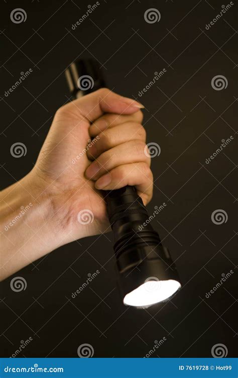 Flashlight In Hand Stock Photo Image Of Hold Device 7619728