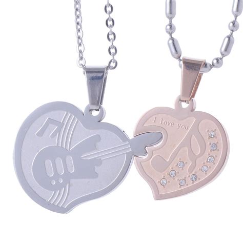 Fashion 316l Stainless Steel Crystal Heart Pendants Necklaces For Lovers Silver Rose Gold Color