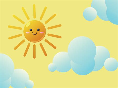 Cute Summer Sunny Day Weather Character Smiling With Clouds In Yellow