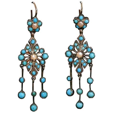 Victorian Turquoise Chandelier Earrings 1 Antique Turquoise Persian