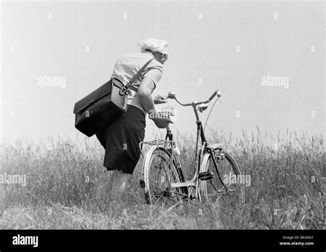 Seventies Black And White Photo Occupation Older Postwoman Humps A