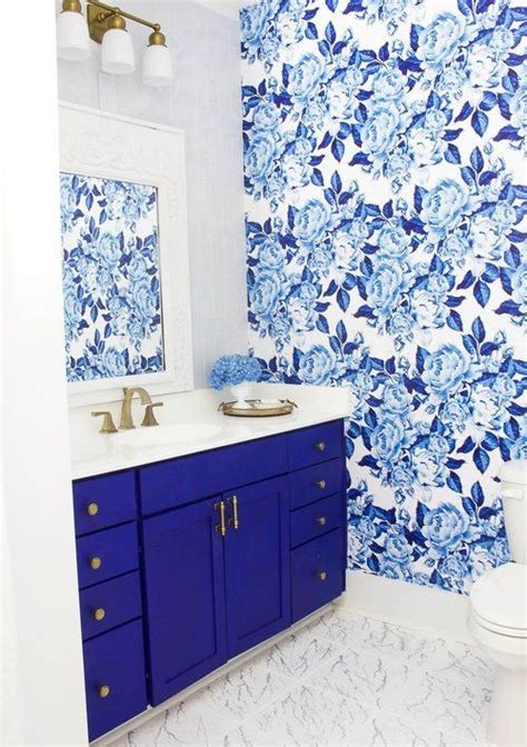 Blue Bathroom Ideas In 2021 Removable Wallpaper Bathroom Makeover