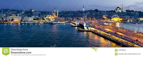 View Of Galata Bridge At Night Istanbul Turkey Editorial Photo Image