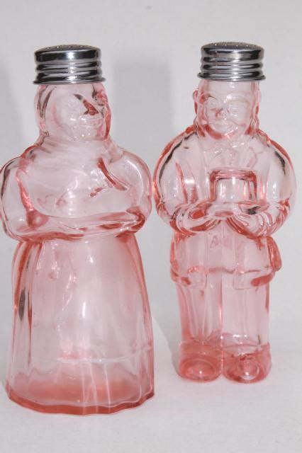 Vintage Taiwan Reproduction Pink Depression Glass Range Set Sandp Shakers
