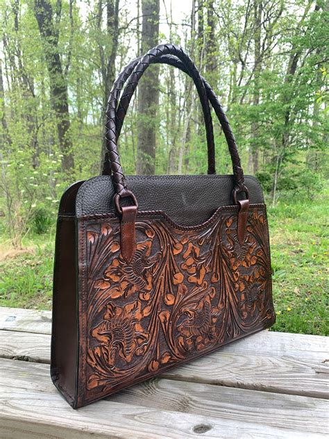 Hand Tooled Leather Purse Tooled Bag Leather Large Tote Etsy