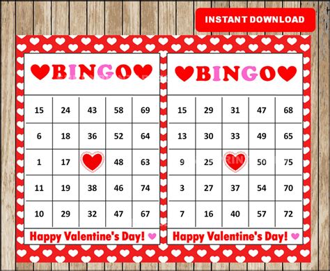 Printable 30 Valentines Bingo Cards Printable Valentine Etsy