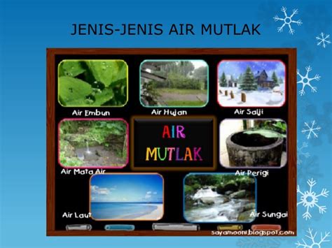 1.air hujan 2.air laut 3.air sungai 4.air telaga 5.air mata air 7.air salji. Gambar Bahagian Najis Br 13 Gambar Air Mutlak di Rebanas ...