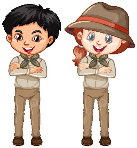 Boy And Girl In Brown Uniform Boy Eps Little Vector Boy Eps Little