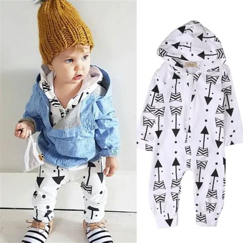 Boy Clothes Girl Clothing Casual Infant Kids Arrow Hooded Romper