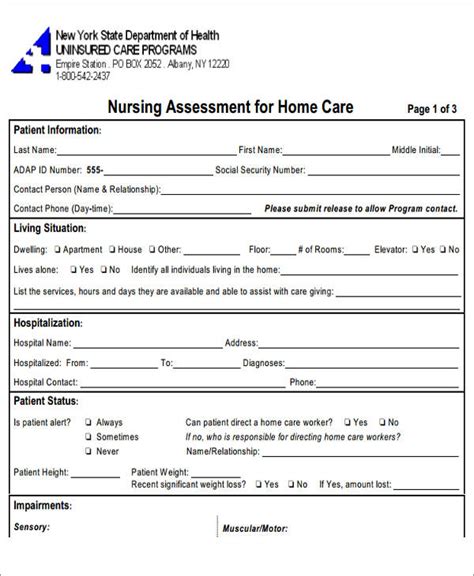 Blank Skin Assessment Form Printable