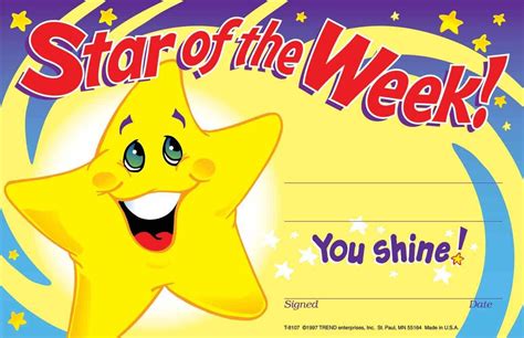 30 Star Of The Week Certificates Recognition Teacher Award Pad Star