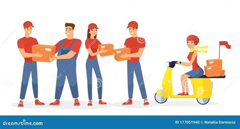 Vector Illustration Set Of Delivery Man Delivery Service Flat Cartoon